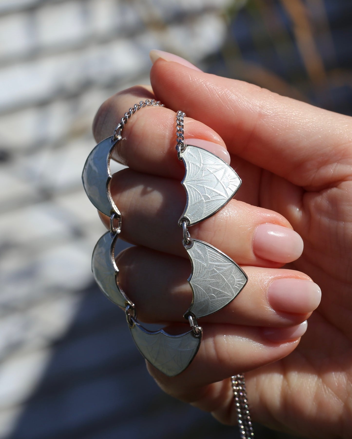 Vintage Norwegian Enamel and Silver Necklace, 45.5cm