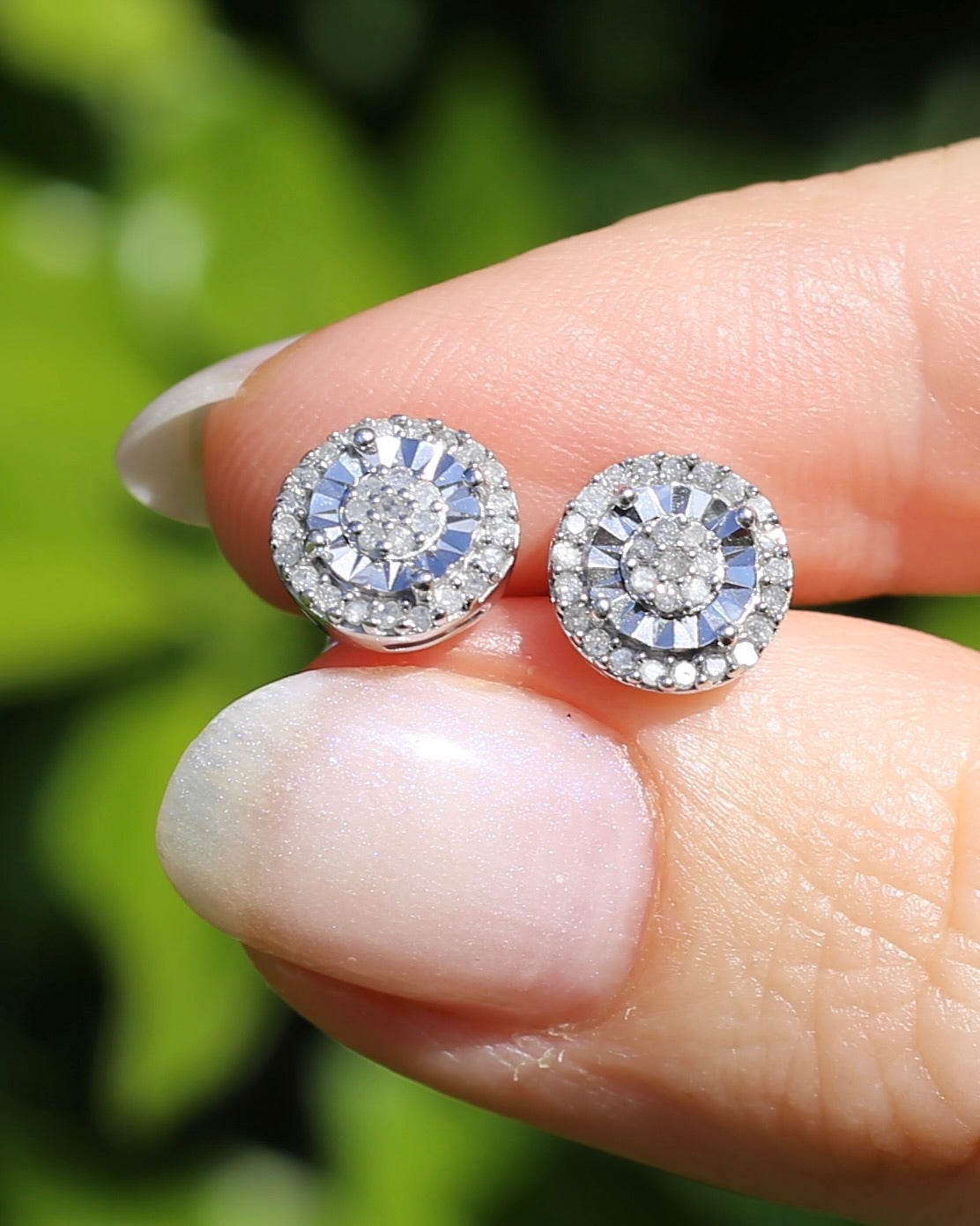 Diamond Cluster Studs, Sterling Silver, 2.06g