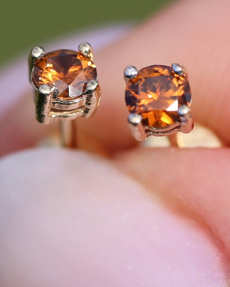 0.3ct Vibrant Burnt Orange Australian Zircon Studs, 9ct Yellow Gold, 0.48g
