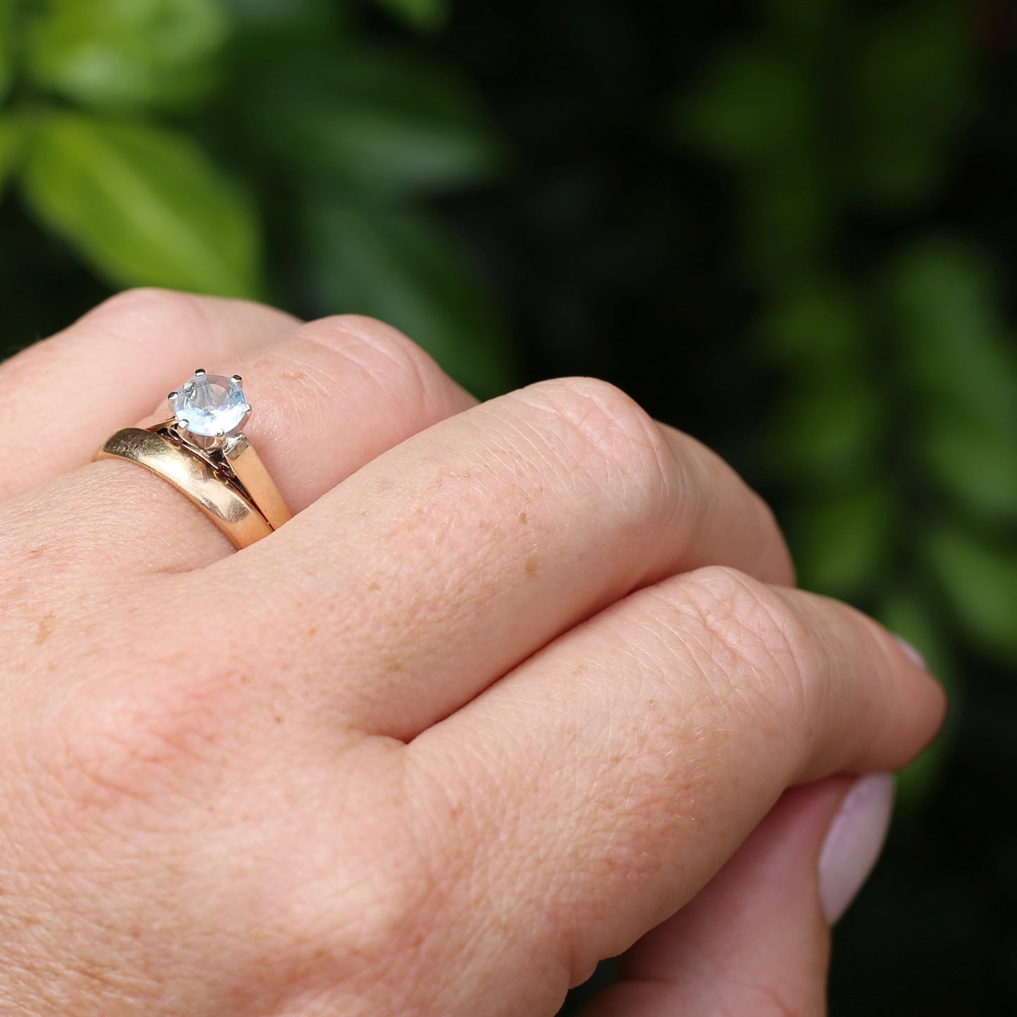 Round Natural Aquamarine Solitaire, 9ct Yellow and White Gold, size O or 7.25