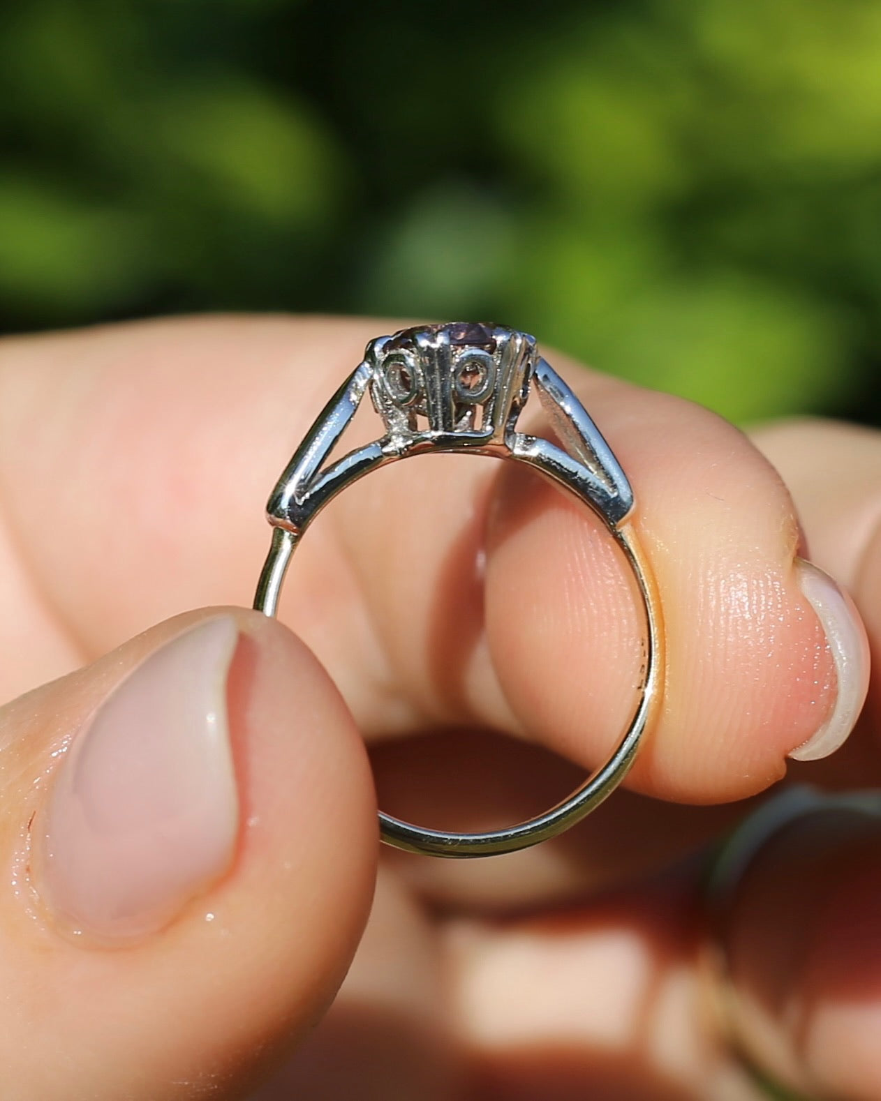 Vintage 1.86ct Pale Pink natural Zircon, 1967 London Made Double Claw Set, 9ct Yellow and White Gold, size M1/2 or 6.5, 2.8g