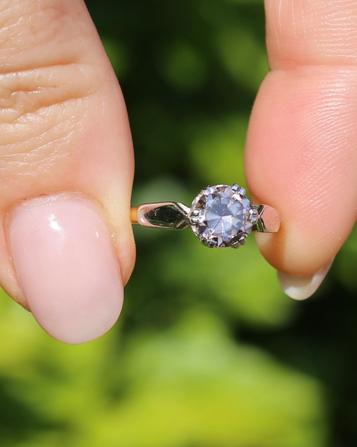 Vintage 1.86ct Pale Pink natural Zircon, 1967 London Made Double Claw Set, 9ct Yellow and White Gold, size M1/2 or 6.5, 2.8g