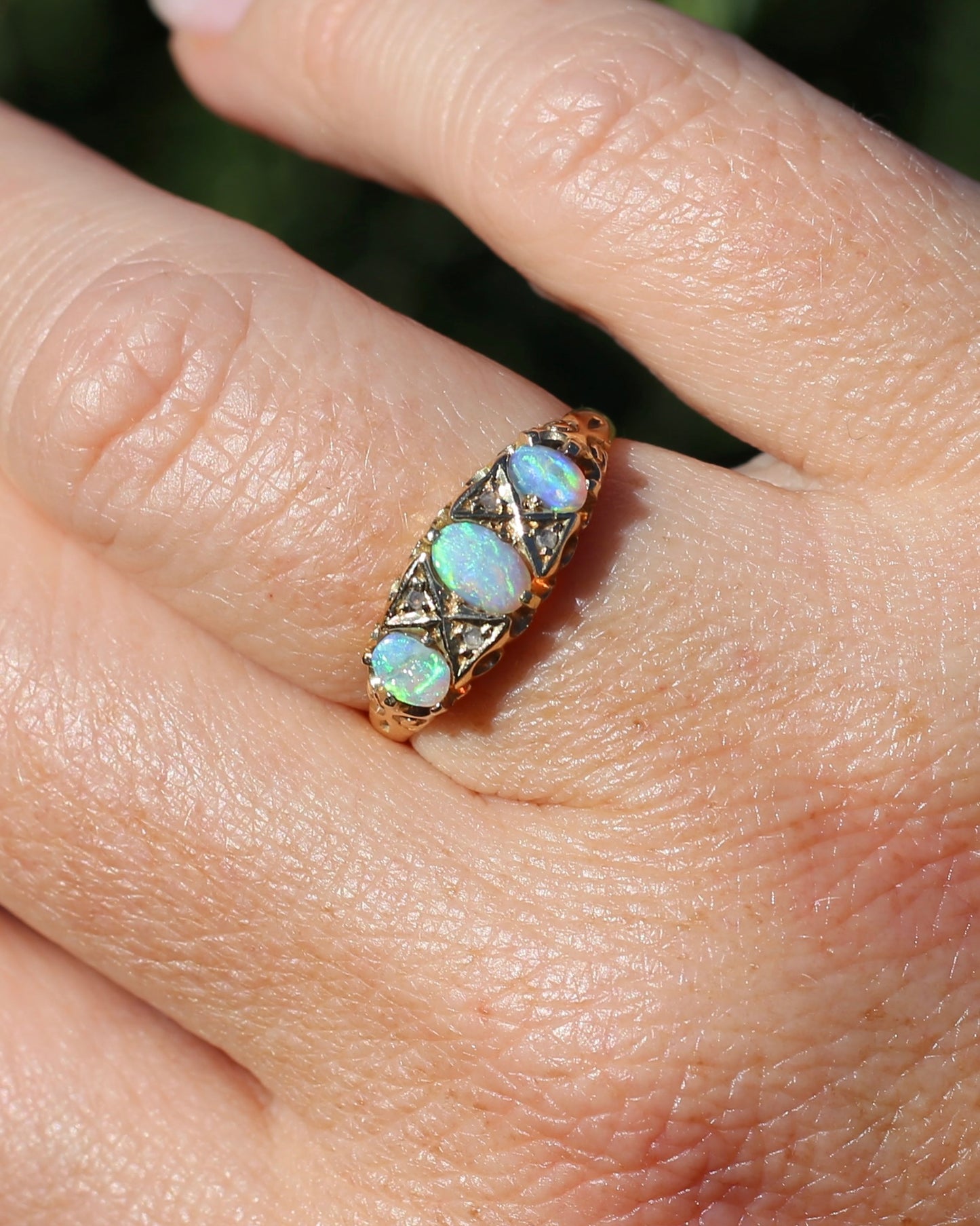 ON HOLD Antique 1907 Opal and Rose Cut Diamond Bridges Ring, 18ct Yellow Gold, size 8 or Q