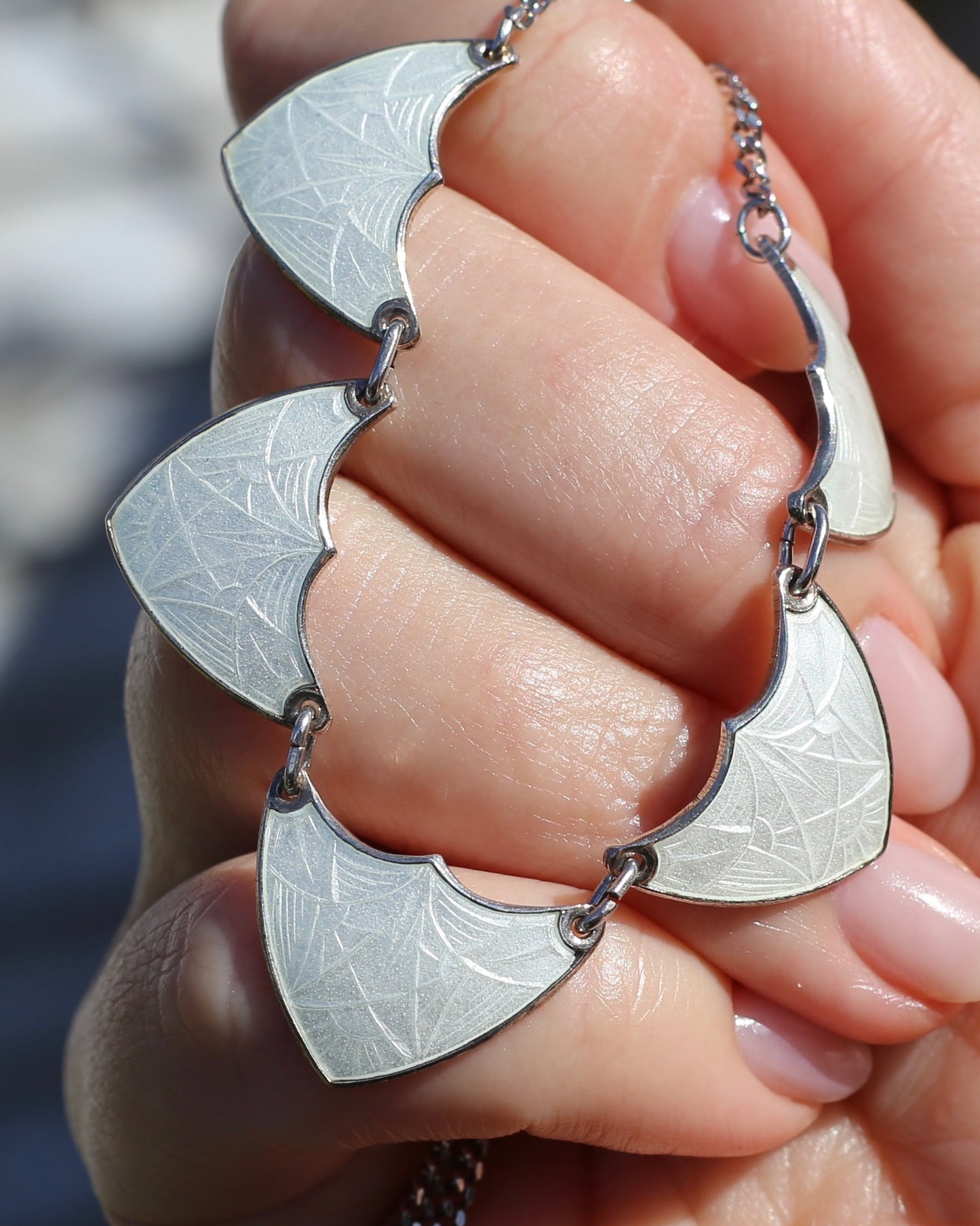 Vintage Norwegian Enamel and Silver Necklace, 45.5cm