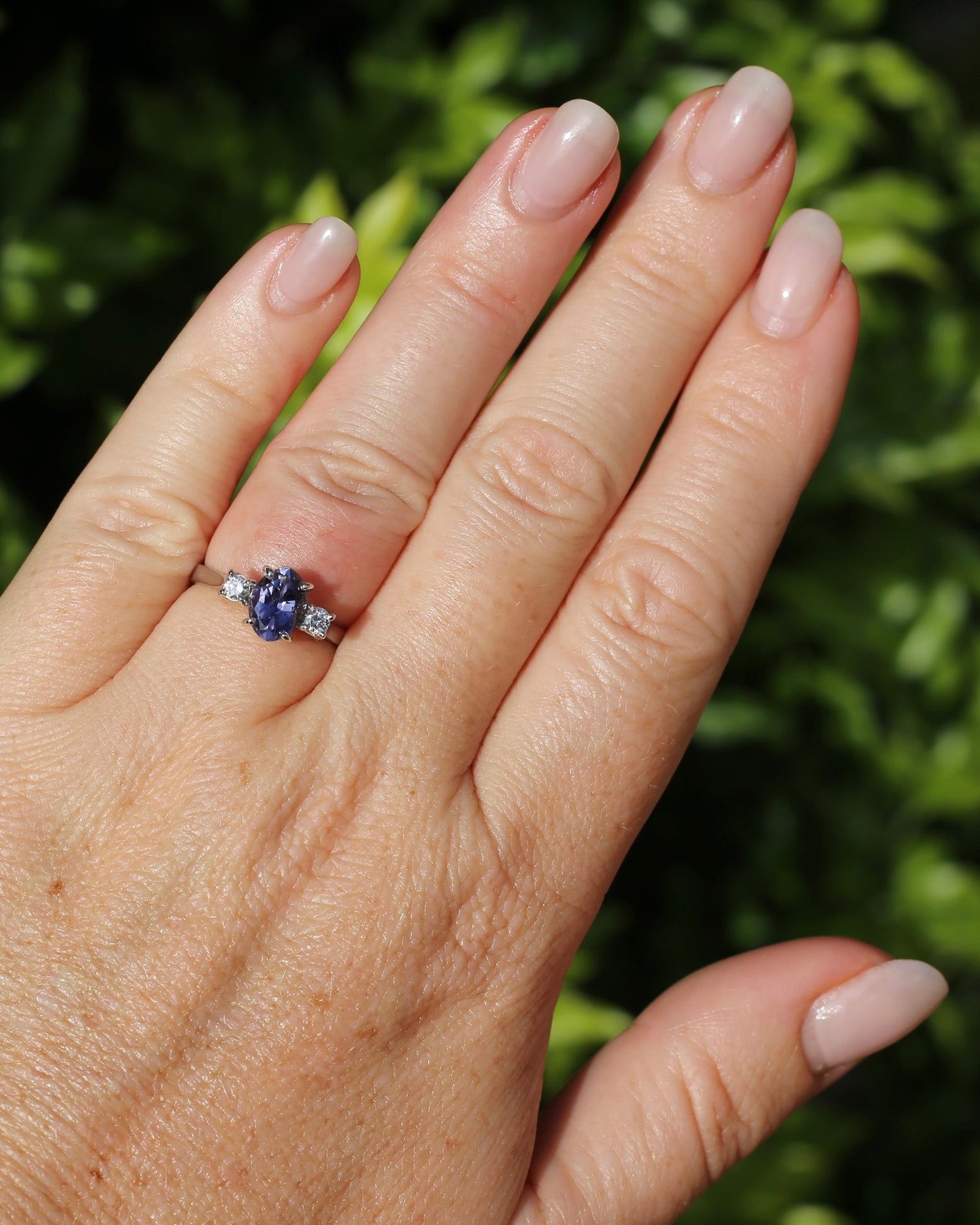 1.05ct Hand Cut Australian Iolite and Diamond Trilogy, 9ct White Gold, Size N or 6.75, 3.05g