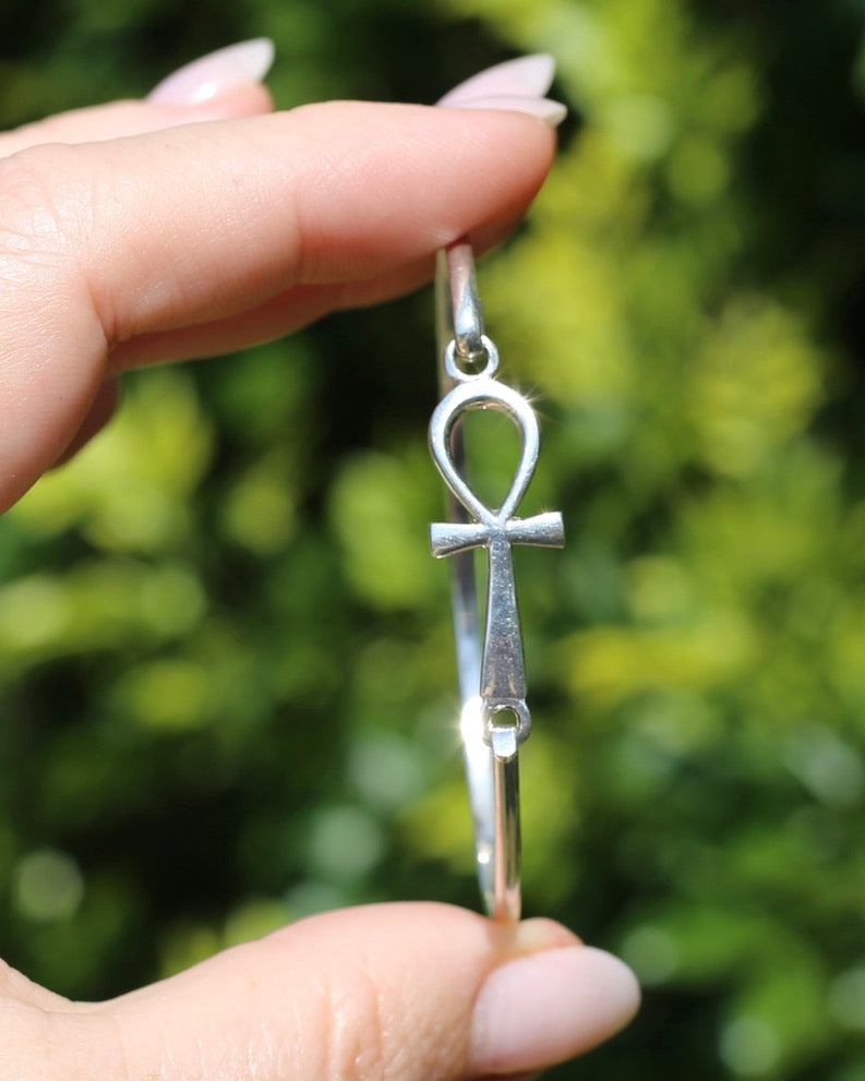 Egyptian Ankh - Key of Life - Silver Bangle, 5.1g