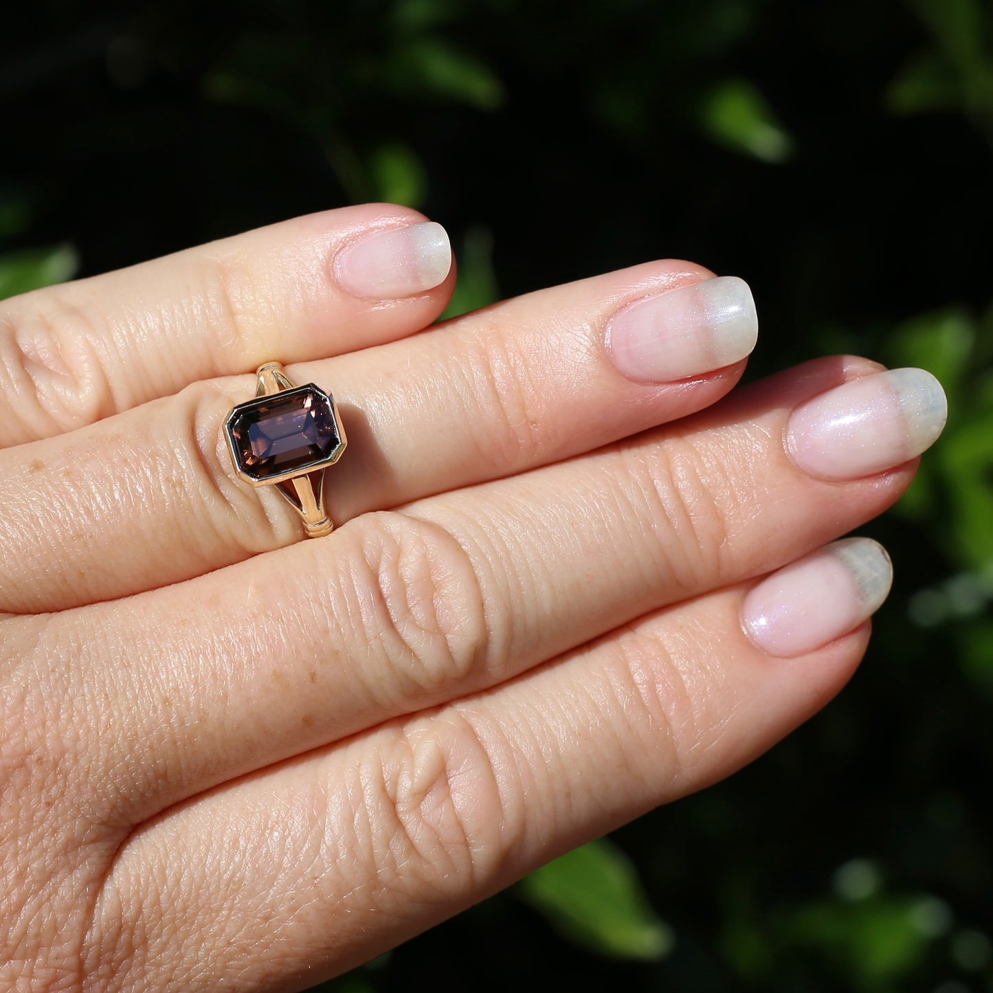 Custom Cut 4.36ct Octagonal Brown Zircon, Bezel Set, 9ct Yellow Gold, size L1/2 or 6