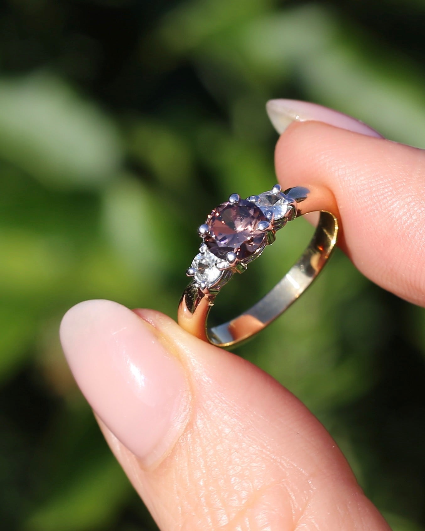 1.31ct Natural Caramel Zircon and Old Cut White Zircon Trilogy Ring, 9ct Gold, size N1/2 or just under 7, 3.72g