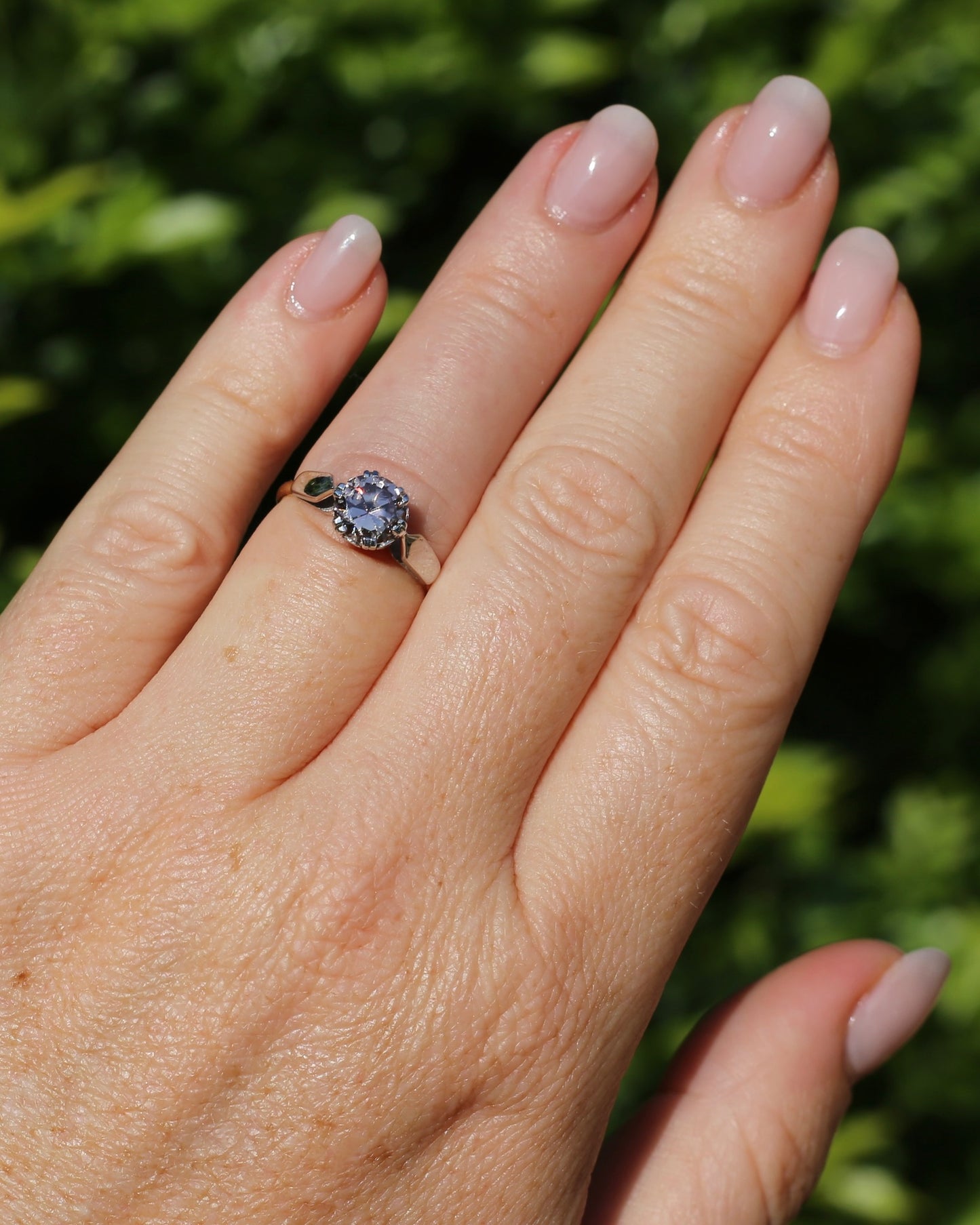 Vintage 1.86ct Pale Pink natural Zircon, 1967 London Made Double Claw Set, 9ct Yellow and White Gold, size M1/2 or 6.5, 2.8g