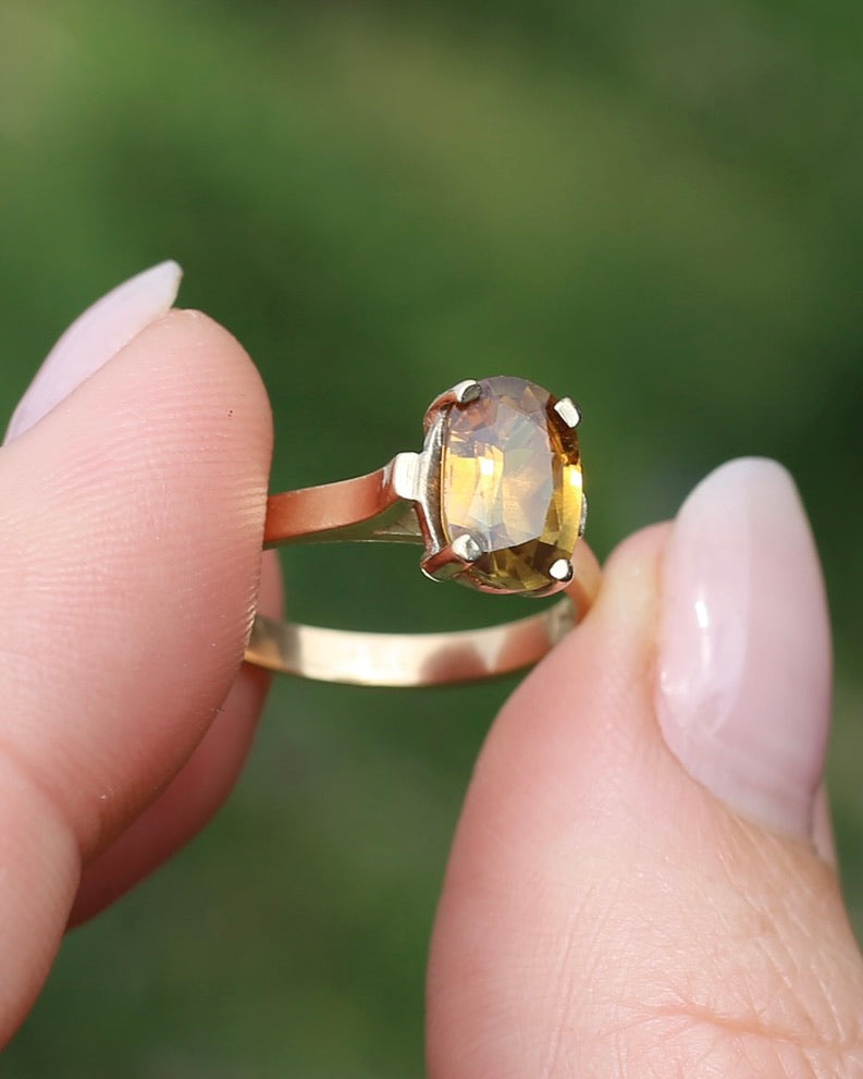 Vintage Yellow Sapphire Ring, 9ct Yellow Gold, size M1/2 or 6.5, 2.68g