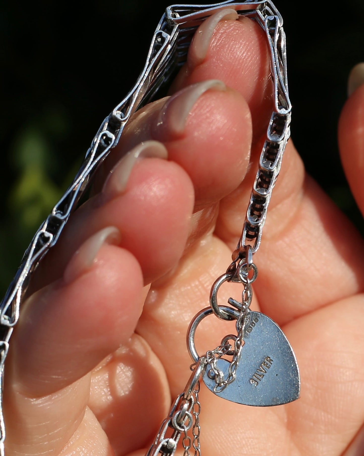 1978 London Made Gate Bracelet with Heart Padlock and Safety Chain, 19cm, 24.7g