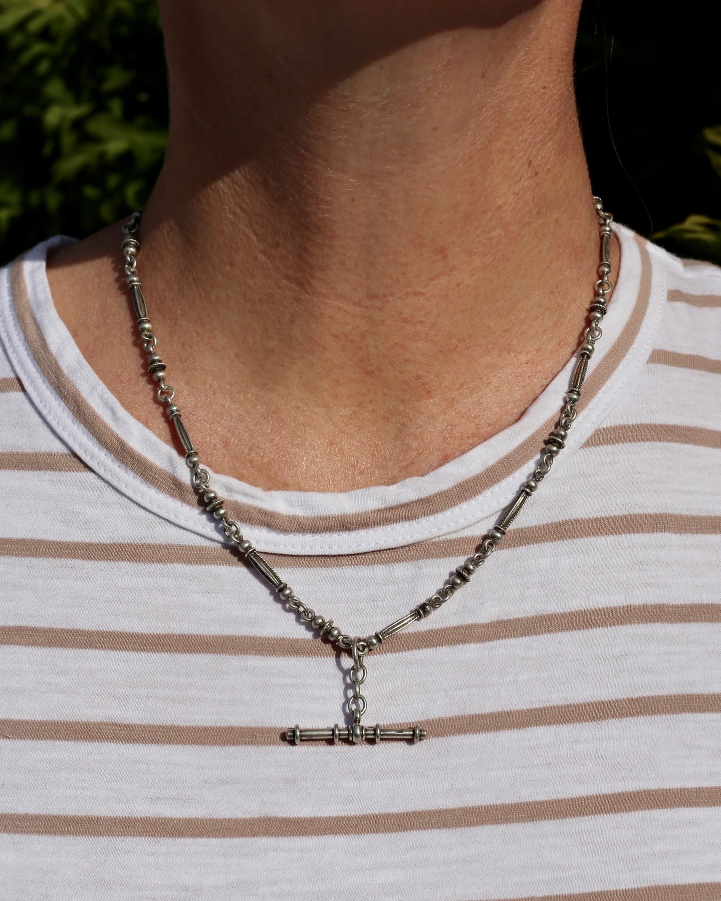 Vintage Silver Fancy Link Chain with Removable Moving T-bar, 48cm or 19 inches, 29.9g
