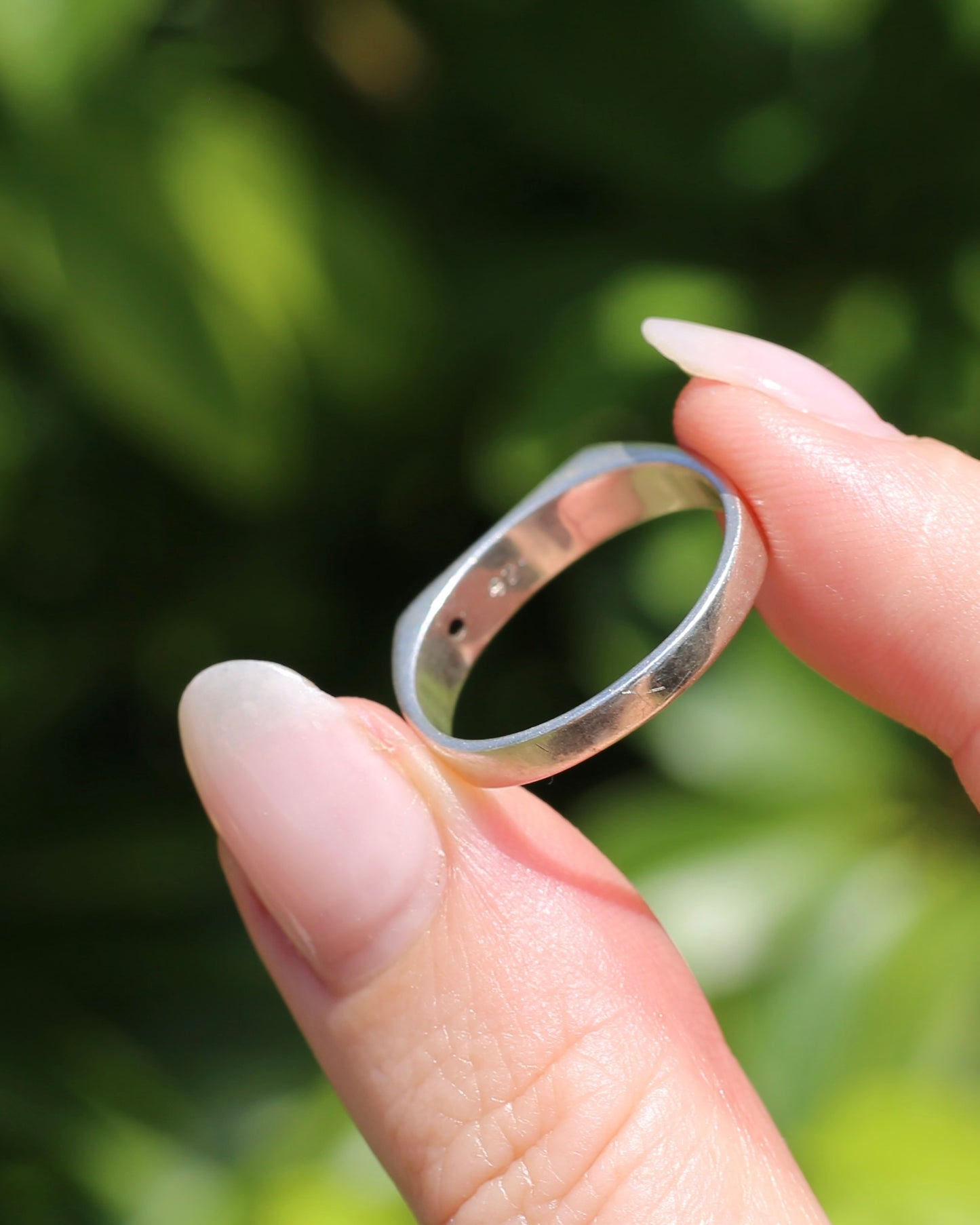 Narrow Silver Signet Ring with Sapphire, Sterling Silver, size 10.5 or V, 3.9g