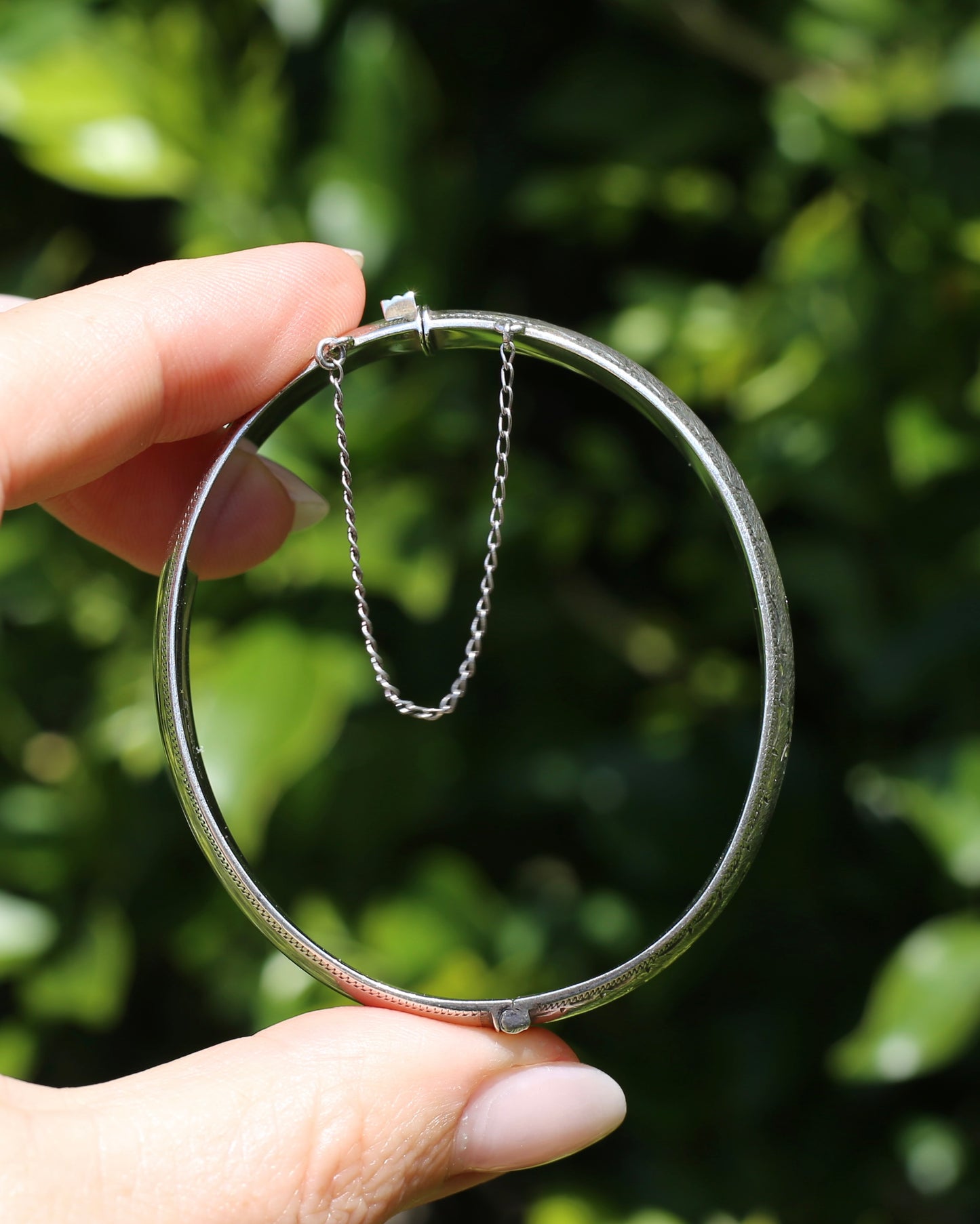 Vintage Hinged Engraved Silver Semi Hollow Bangle, Sterling Silver, 19.2g