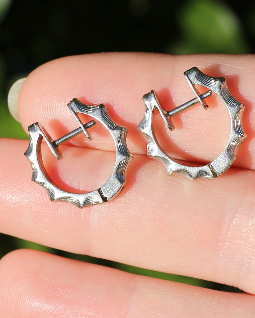Chunky Handmade 9ct White Gold Bamboo Feel Huggies, 9ct White Gold, 4.18g