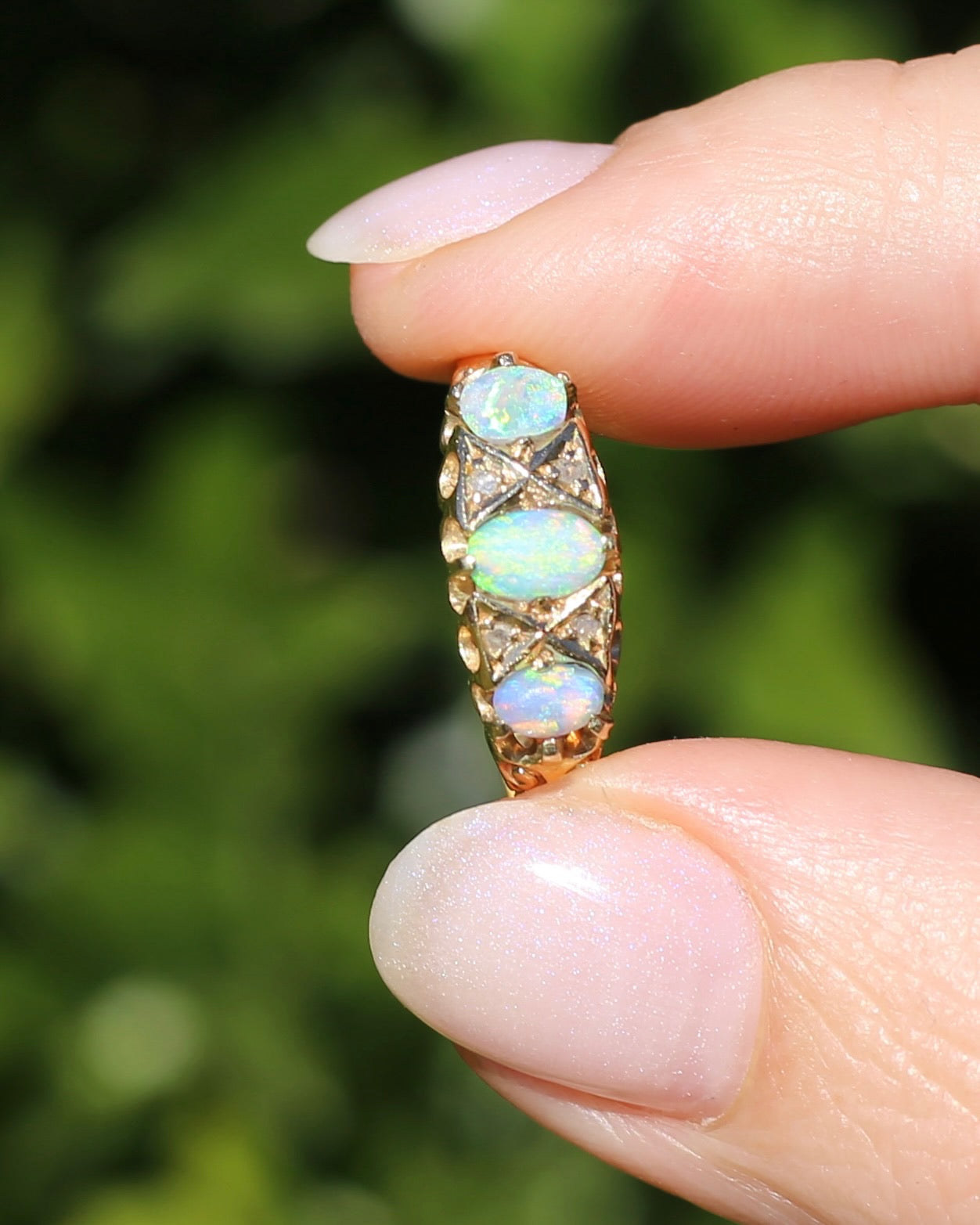 ON HOLD Antique 1907 Opal and Rose Cut Diamond Bridges Ring, 18ct Yellow Gold, size 8 or Q