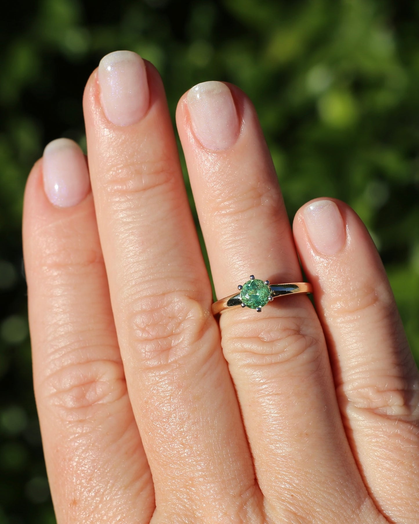 0.75ct Tsavorite - Light Grossular Green Garnet - in Vintage 14ct Yellow and White Gold Setting, size J1/2 or 5