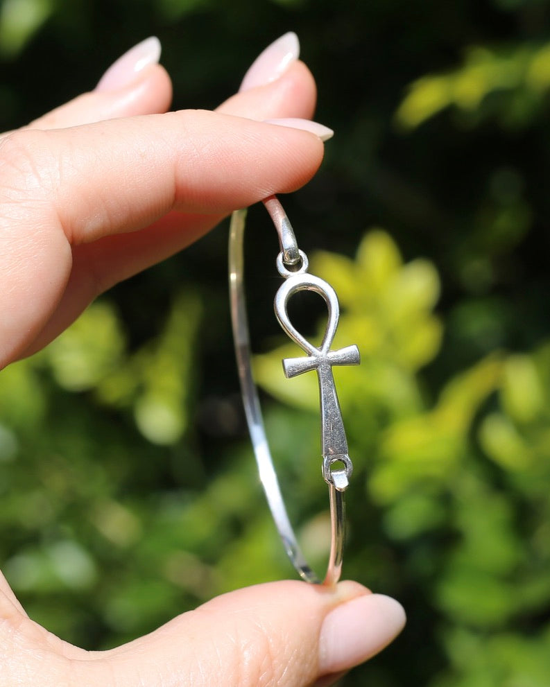 Egyptian Ankh - Key of Life - Silver Bangle, 5.1g