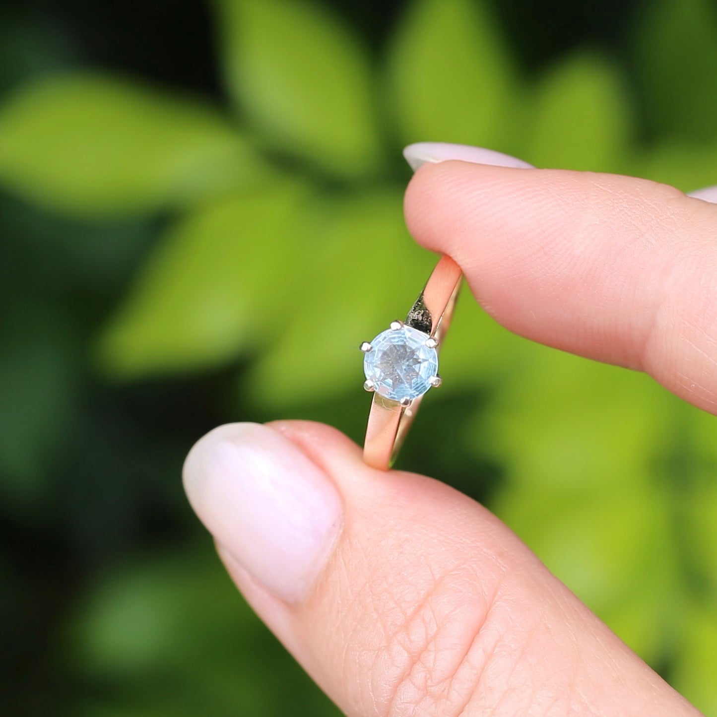 Round Natural Aquamarine Solitaire, 9ct Yellow and White Gold, size O or 7.25