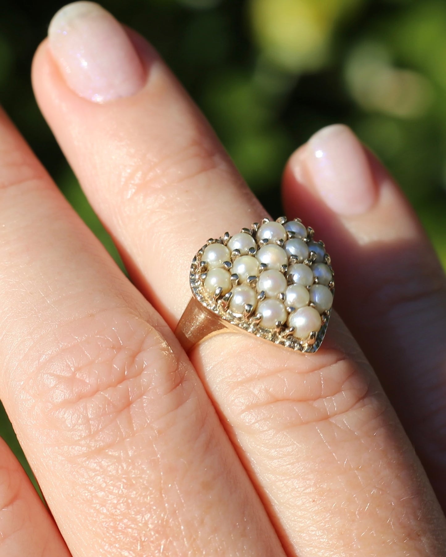 Vintage Heart Pearl Cluster Ring, 10ct Yellow Gold, size K or 5.25