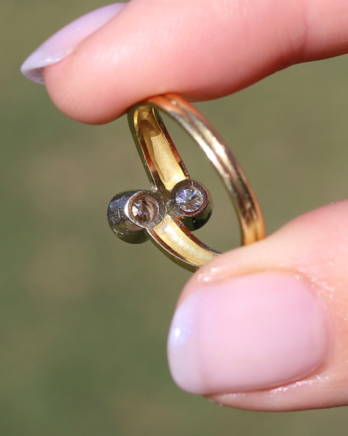 Vintage Toi Et Moi Two Stone Natural Diamond Ring, 18ct Yellow and White Gold Ring, size P1/2 or just over 7.75, 4.42g, with valuation