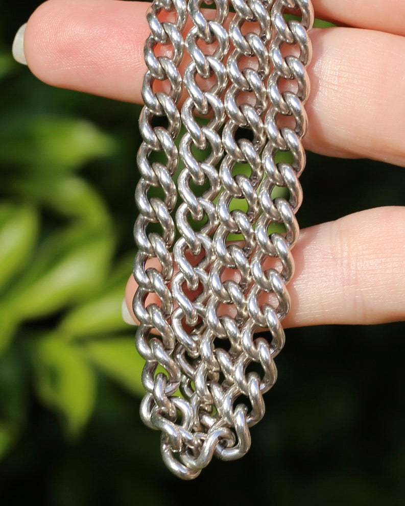 Vintage Silver Albert Chain, Likely American Made,  Swivel Albert Clasp, Sterling Silver, 50cm on 19.75 inches, 61.5g