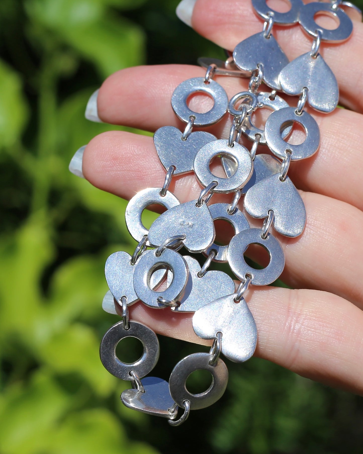 Fabulous Modernist Inspired Hearts and Lilypads Necklace, Sterling Silver, 43cm, 42.3g