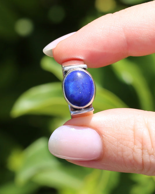 East West Set Oval Lapis Lazuli, Sterling Silver, size P or 7.5 fits about N-N1/2 due to width, 6.12g