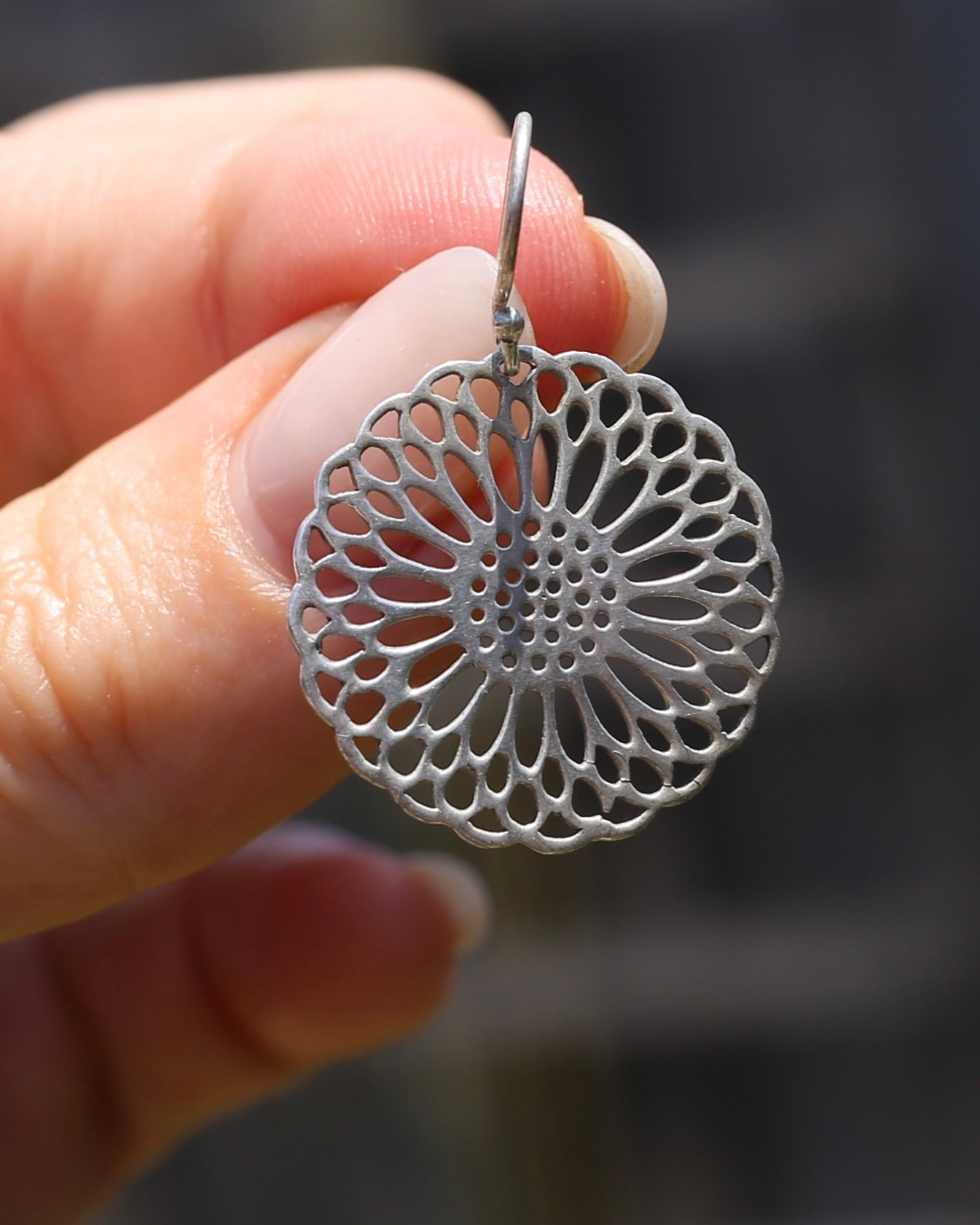 Silver Mandala Earrings on Earwires, Sterling Silver, 4.0g