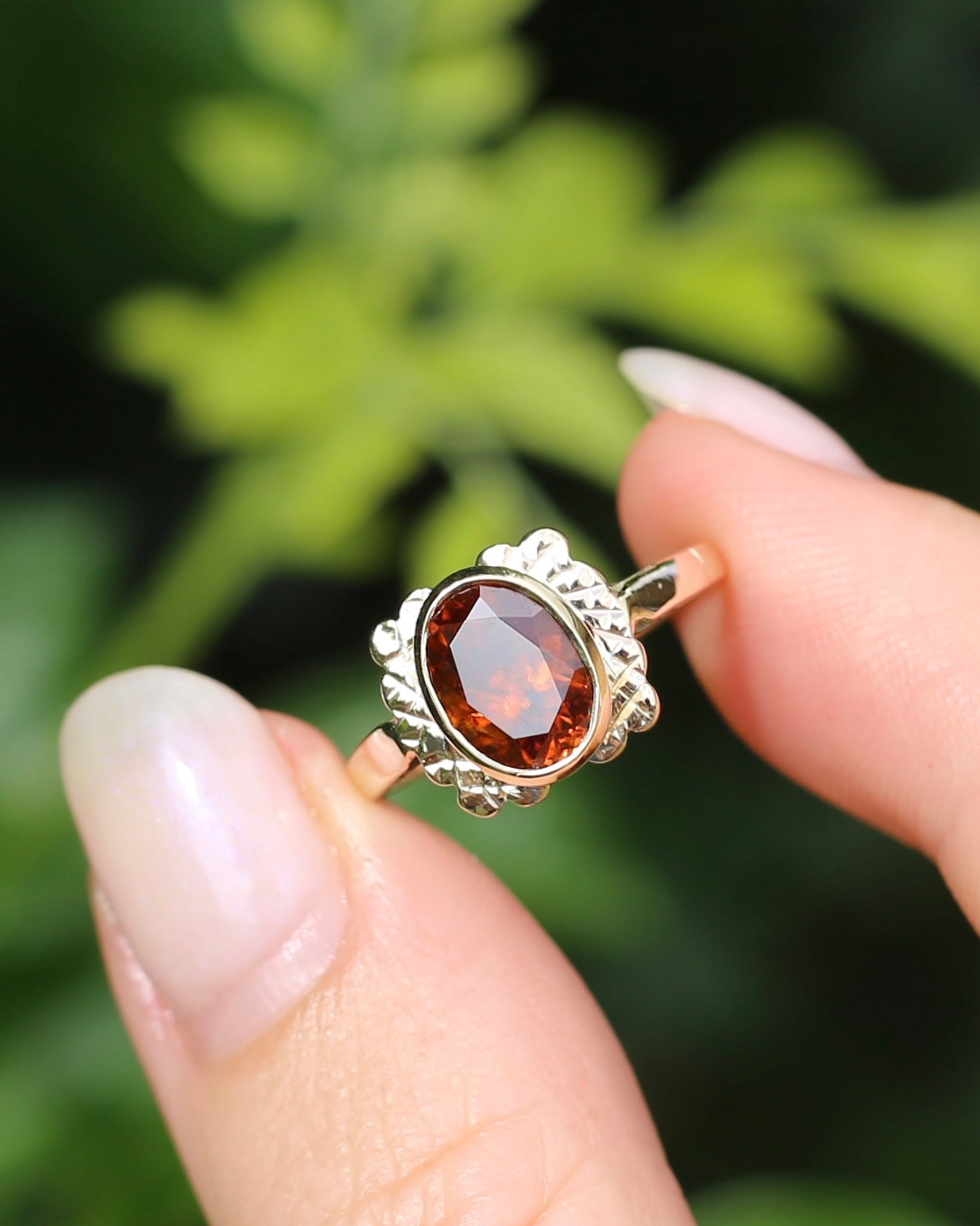 Custom Cut 3.54ct Oval Whiskey Brown Zircon, Bezel Set, 9ct Yellow Gold Birmingham Made 1994 Ring, size P or 7.75