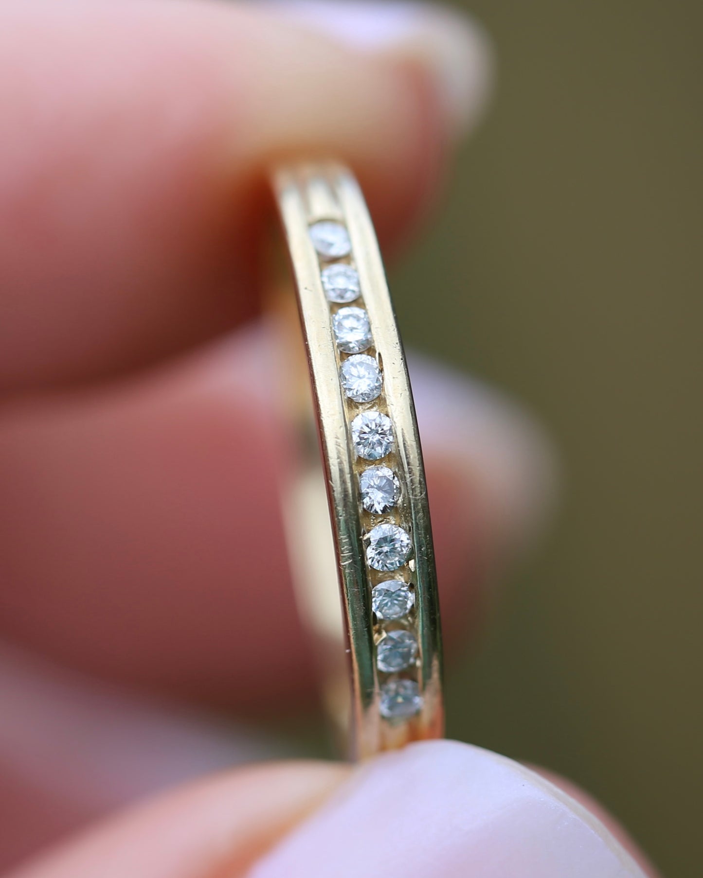0.2ct Channel Set Natural Diamond Band, 9ct Yellow Gold, size P or just over 7.5, 1.78g