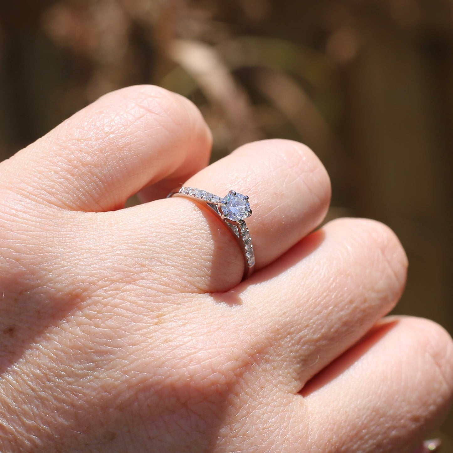 On hold Early Brilliant Cut 0.45ct Diamond Ring, with Grain Set Diamond Shoulders, 18ct White Gold, size 6.5 or M1/2