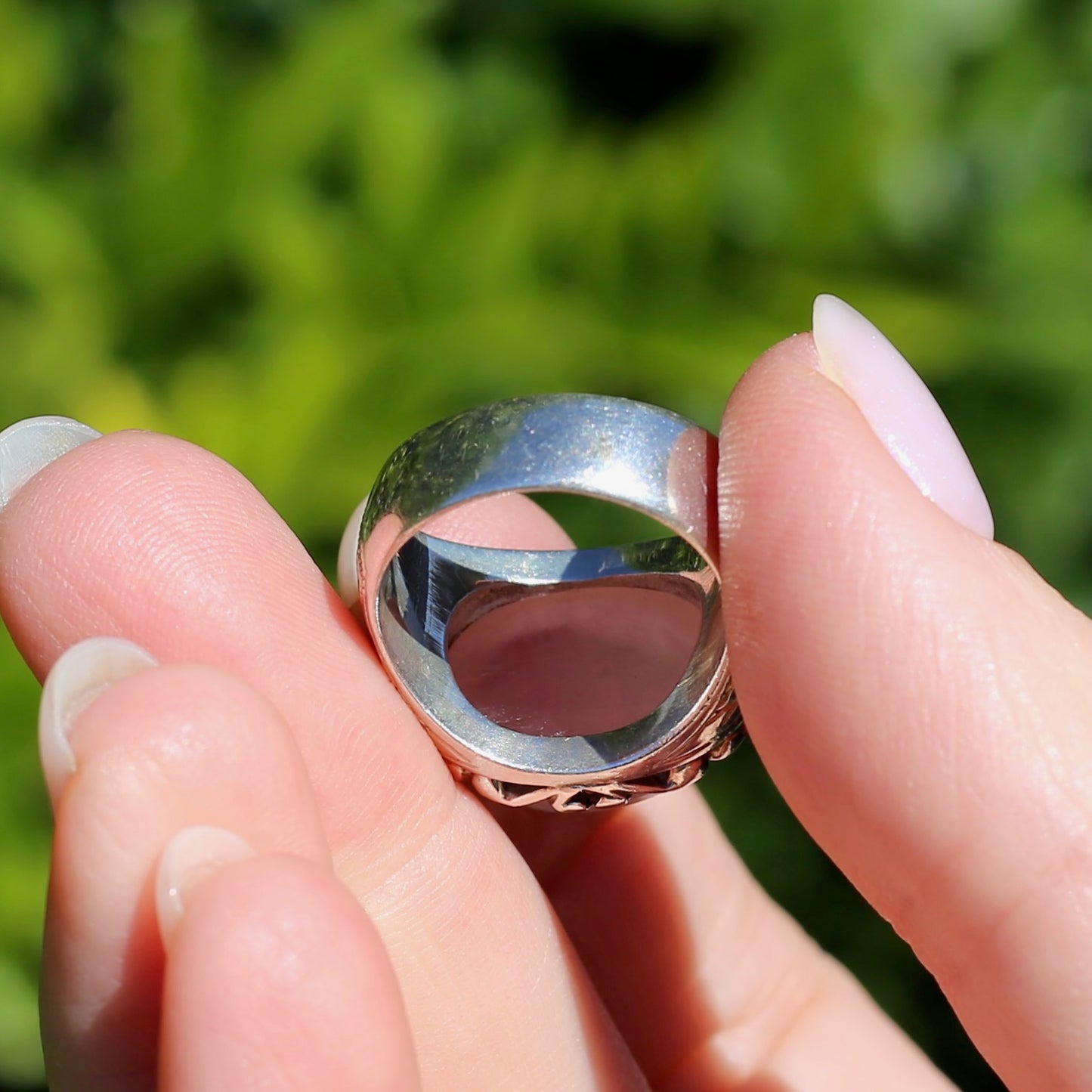 Rose Quartz Cabochon Ring, Sterling Silver, size O or 7.25