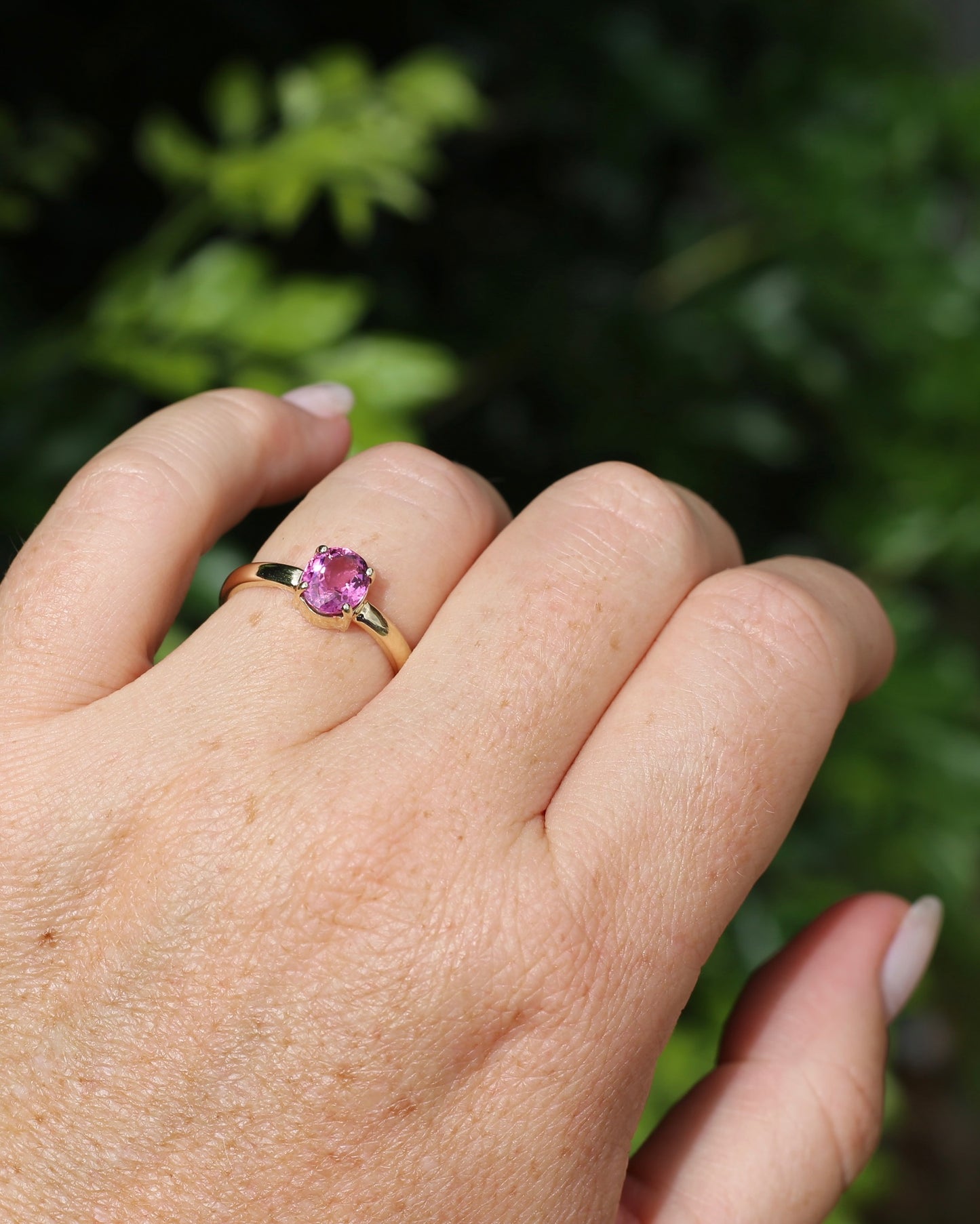 1.28ct Oval Natural Pink Rubellite Tourmaline, Claw Set in 9ct Yellow Gold, size 9 or S