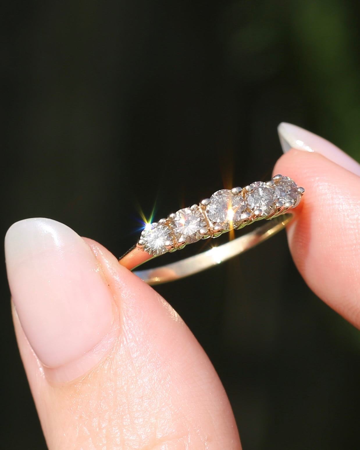 ON HOLD Five Stone Champagne Diamond Ring, 14ct Yellow Gold, size S1/2 or 9.25, 2.6g, with valuation