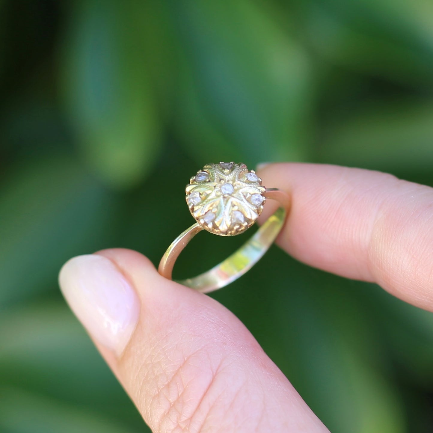 Rustic Handmade Likely Victorian Rose and Table Cut Diamond & Quartz Ring, approx 12ct Yellow Gold, size T or 9.5