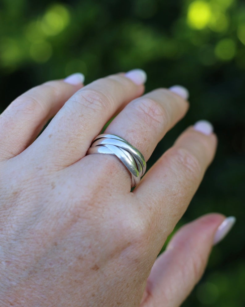 5 Ring Russian Wedding Ring, Sterling Silver, Size T1/2 or 9.75, 5.95g