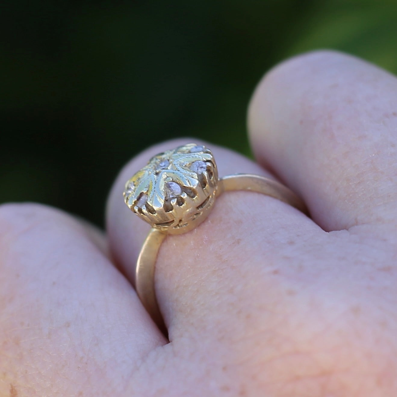 Rustic Handmade Likely Victorian Rose and Table Cut Diamond & Quartz Ring, approx 12ct Yellow Gold, size T or 9.5