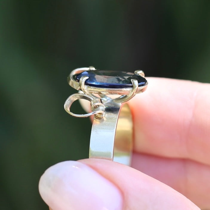 1980s 4ct Australian Parti Sapphire Retro Ring, 9ct Yellow Gold, size X or 11.5 (easily sizeable) with valuation