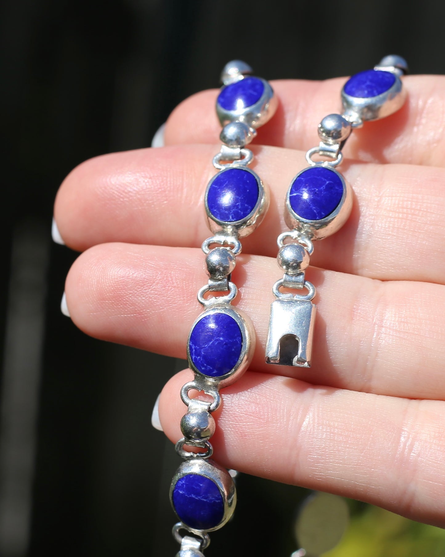Vintage Mexican Bezel Set Lapis Necklace, 19 inches or 48cm, 51.6g