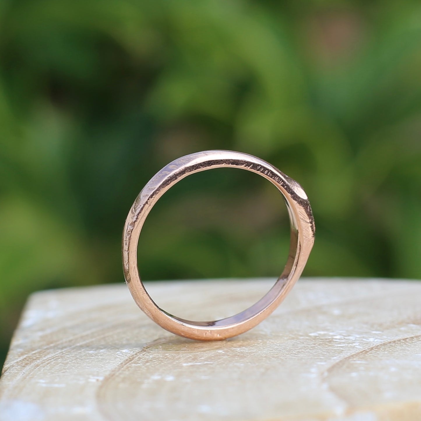 Rustic Handmade Rose Gold Ring with Blue Spinel, 9ct Rose Gold, size T or 9.5