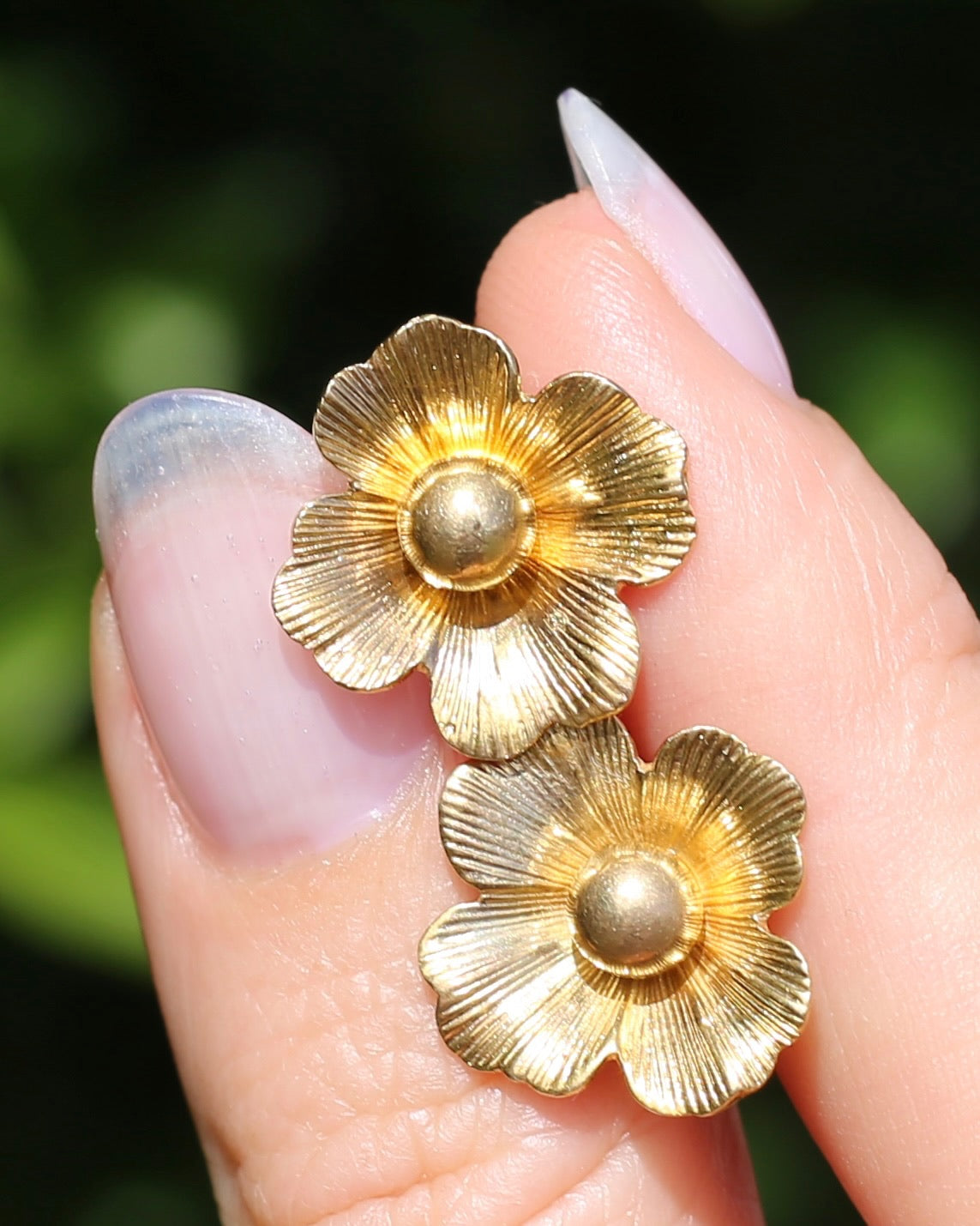 Vintage 1950s Large Floral Earring Studs, 9ct Gold (14K butterflies), Birmingham Made, 3.27g