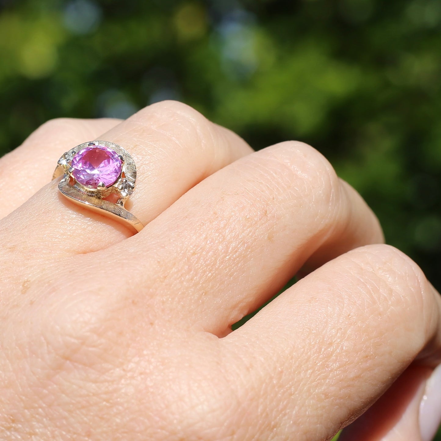 Asymmetric Pink Sapphire and White Spinel Dress Ring, 10ct Yellow Gold, size  N or 6.75