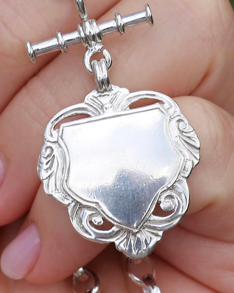 Vintage (likely Australian) Belcher Chain With Double Swivel Albert Clasps, T-bar and Fob, Sterling Silver, 47cm or 18.5 inches, 22.9g