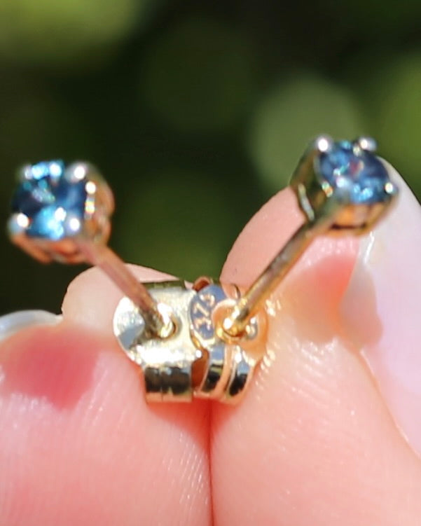 3.4mm 0.35ct combined Vibrant Blue Natural Spinel Studs, 9ct Yellow Gold, 0.64g