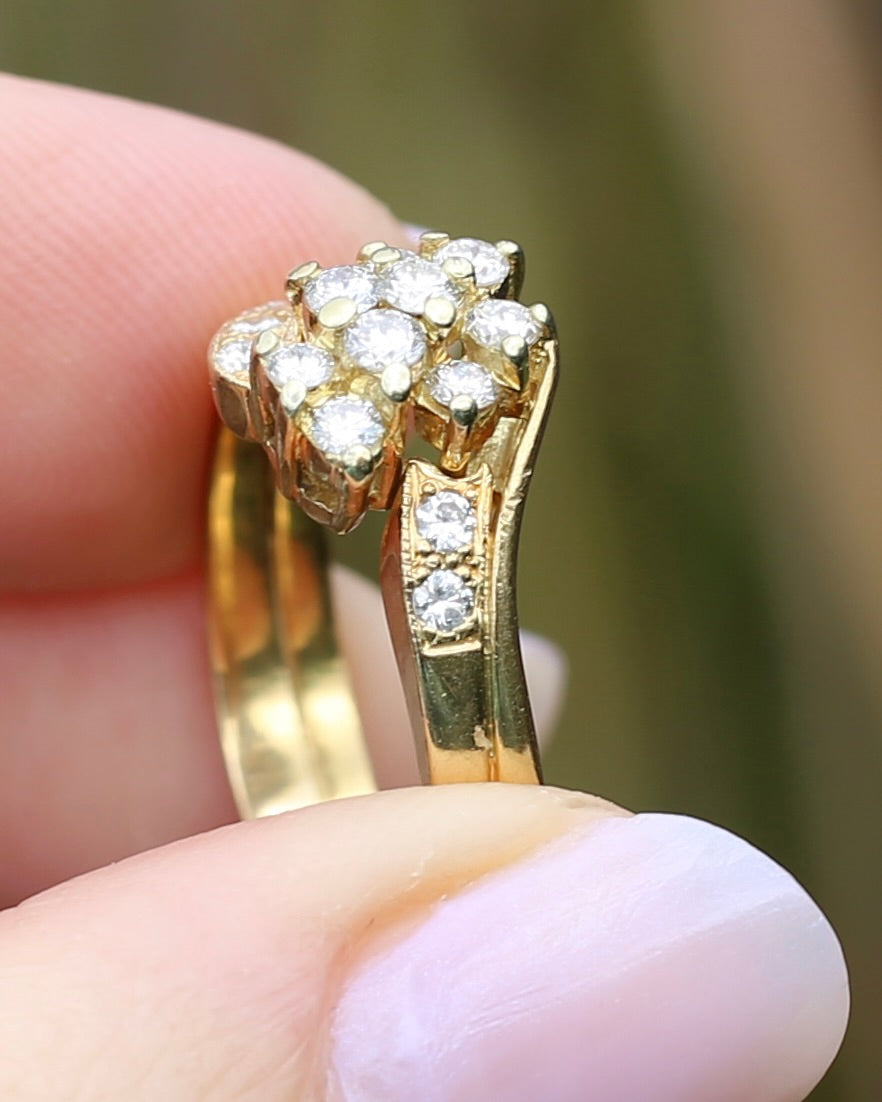 Circa 1970s Transitonal Brilliant Cut Diamond Ring, 18ct Yellow Gold Cluster Ring, size S or 9, 6.4g, with valuation