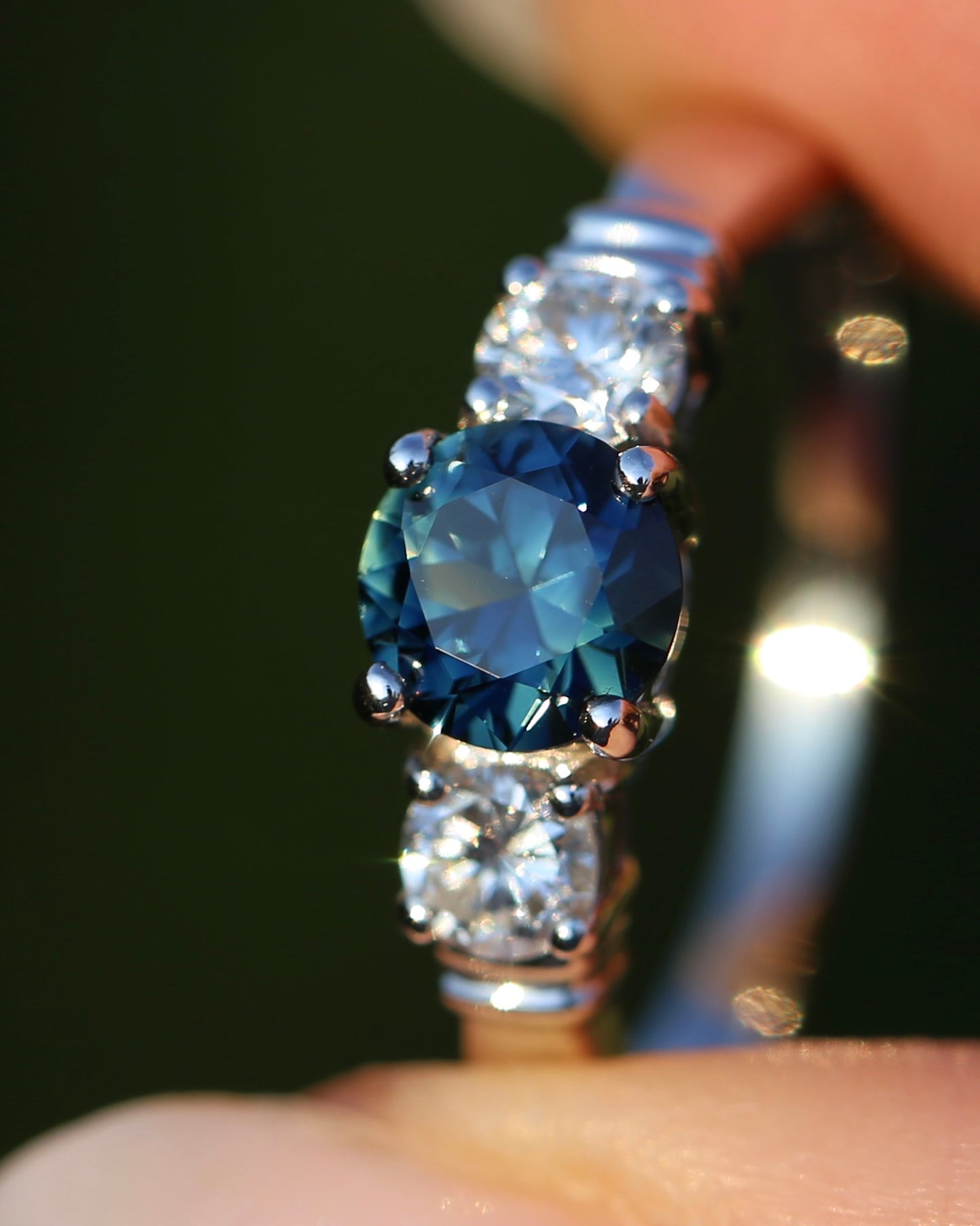 Unheated Eye Clean Parti Sapphire and Natural Diamond Trilogy, 9ct White Gold, size O1/2 or 7.5, 3.01g, with valuation