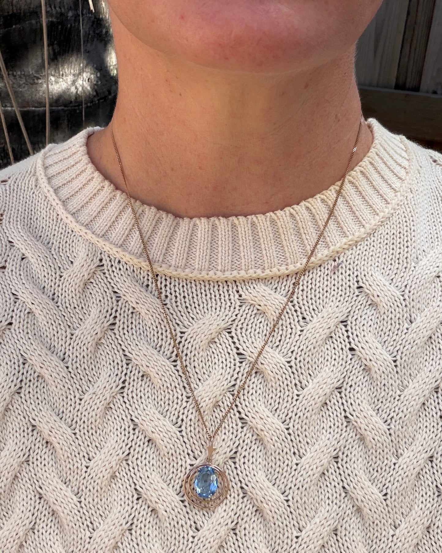 Circa 1940s Blue Glass Pendant, 9ct Old Rosey Gold, 2.35g