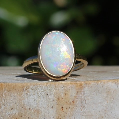 ON HOLD Early Australian Levinson Opal Ring, 18ct Yellow Gold, size N1/2 or 7