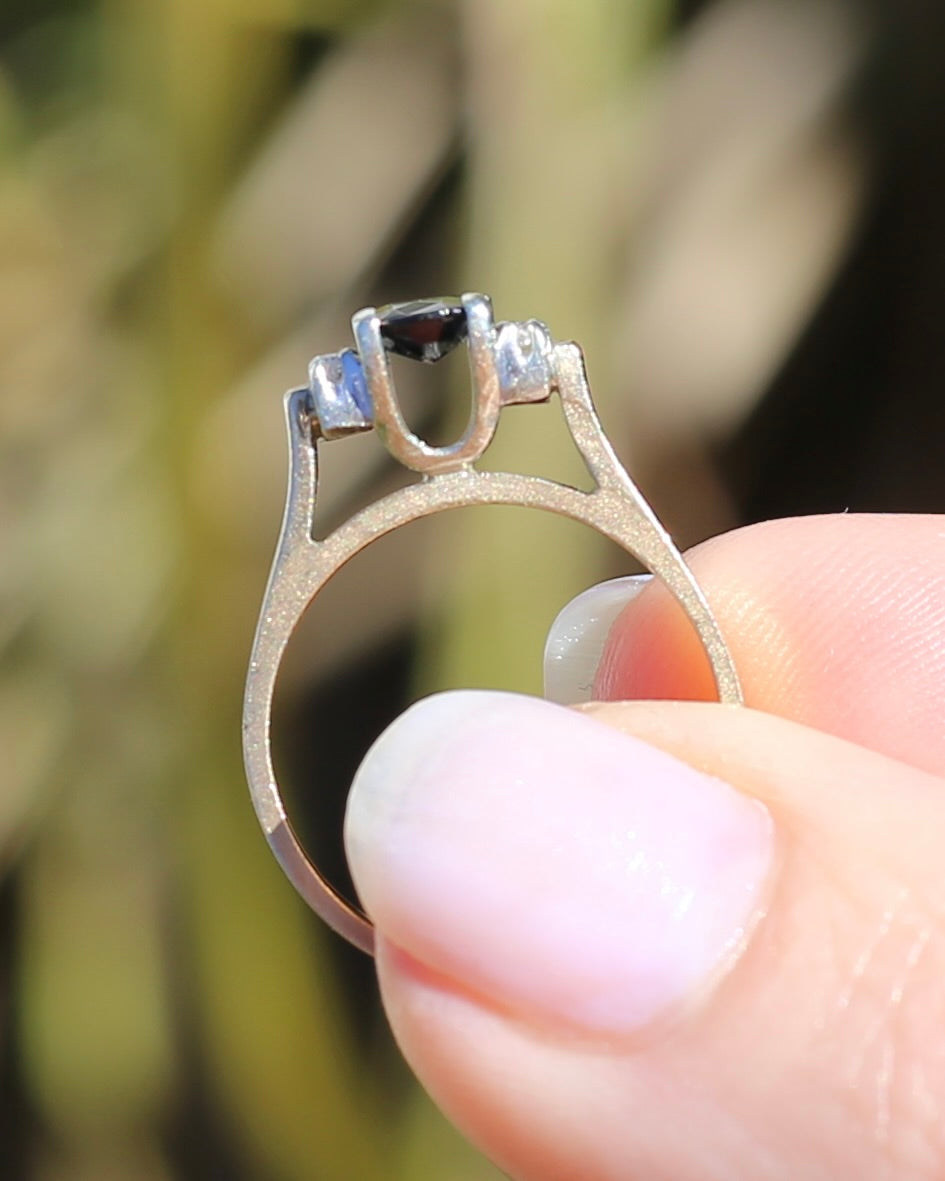 Circa 1970s Natural Sapphire and Diamond Ring, 9ct Yellow and White Gold, size M or 6.25, 4.19g
